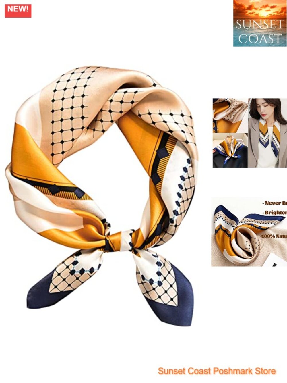 27.5" Satin Silk Feeling Square Scarf Hair Neck Bag Wrap
